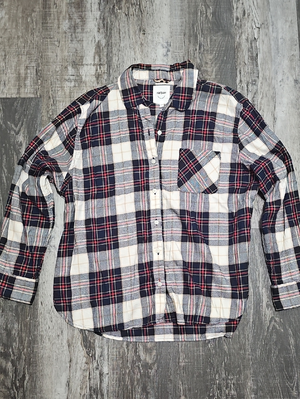 aerie Men's Plaid Button-Down Shirt - Navy, Red & White Medium
